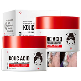 Generic Kojic Acid Cream jar demonstrates moisturizing formula for even-looking skin.