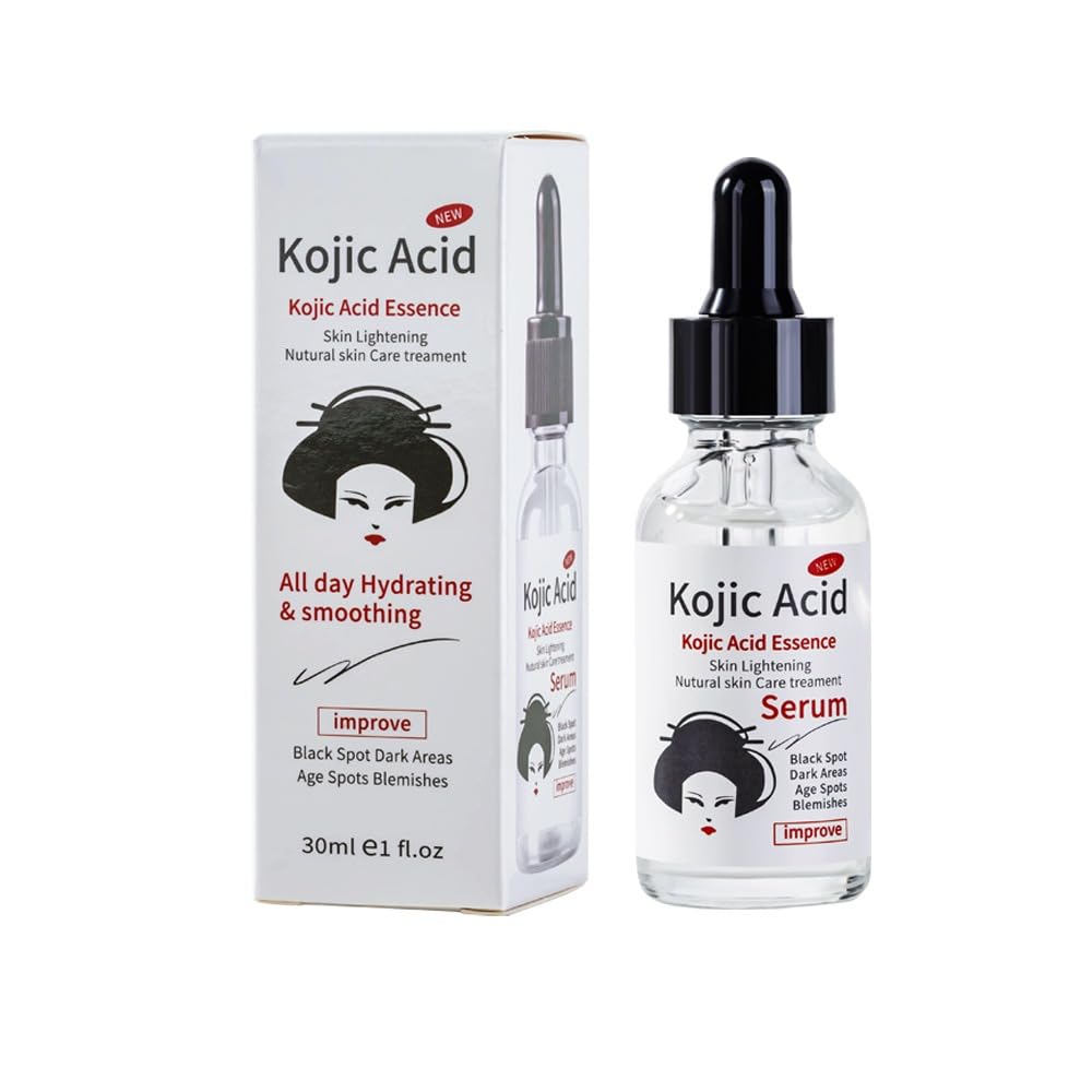 Generic Kojic Acid Serum bottle closeup showing a lightweight hydrator for radiant, even-toned skin.