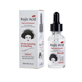 Generic Kojic Acid Serum bottle closeup showing a lightweight hydrator for radiant, even-toned skin.