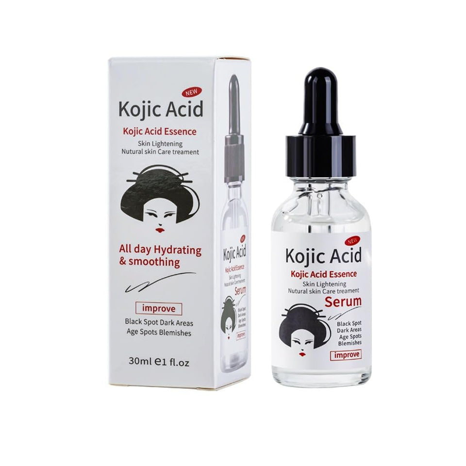Generic Kojic Acid Serum bottle closeup showing a lightweight hydrator for radiant, even-toned skin.