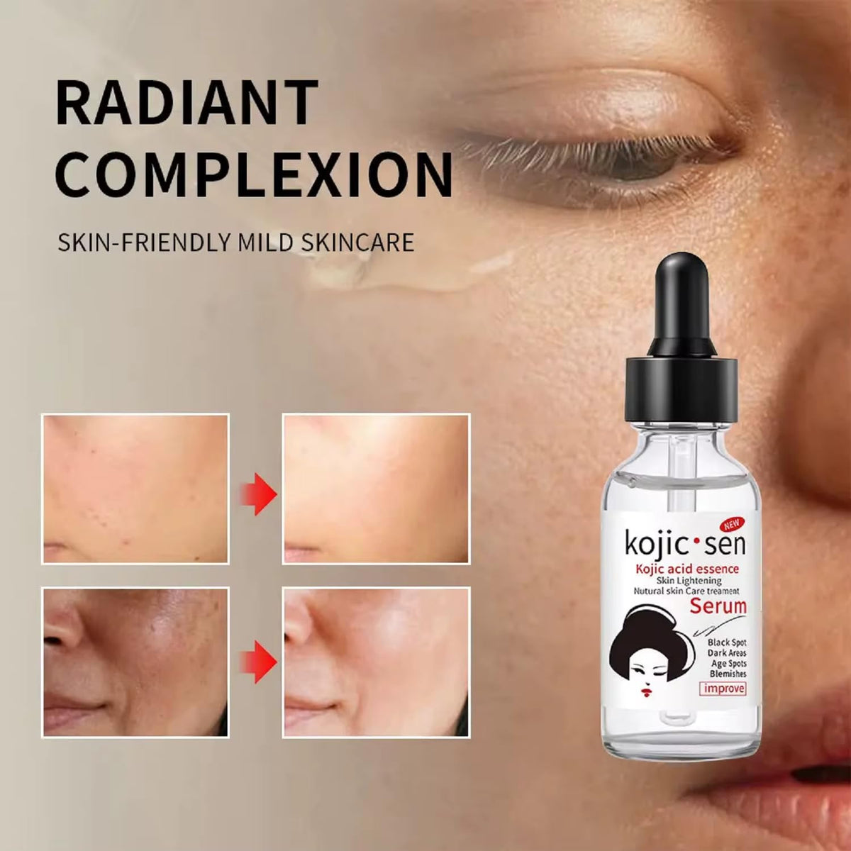 Generic Kojic Acid Serum dispensing pump; easy daily use for smooth texture and brighter skin.