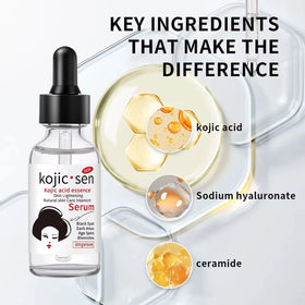 Generic Kojic Acid Serum on the face; lightweight application supports moisture and clarity.