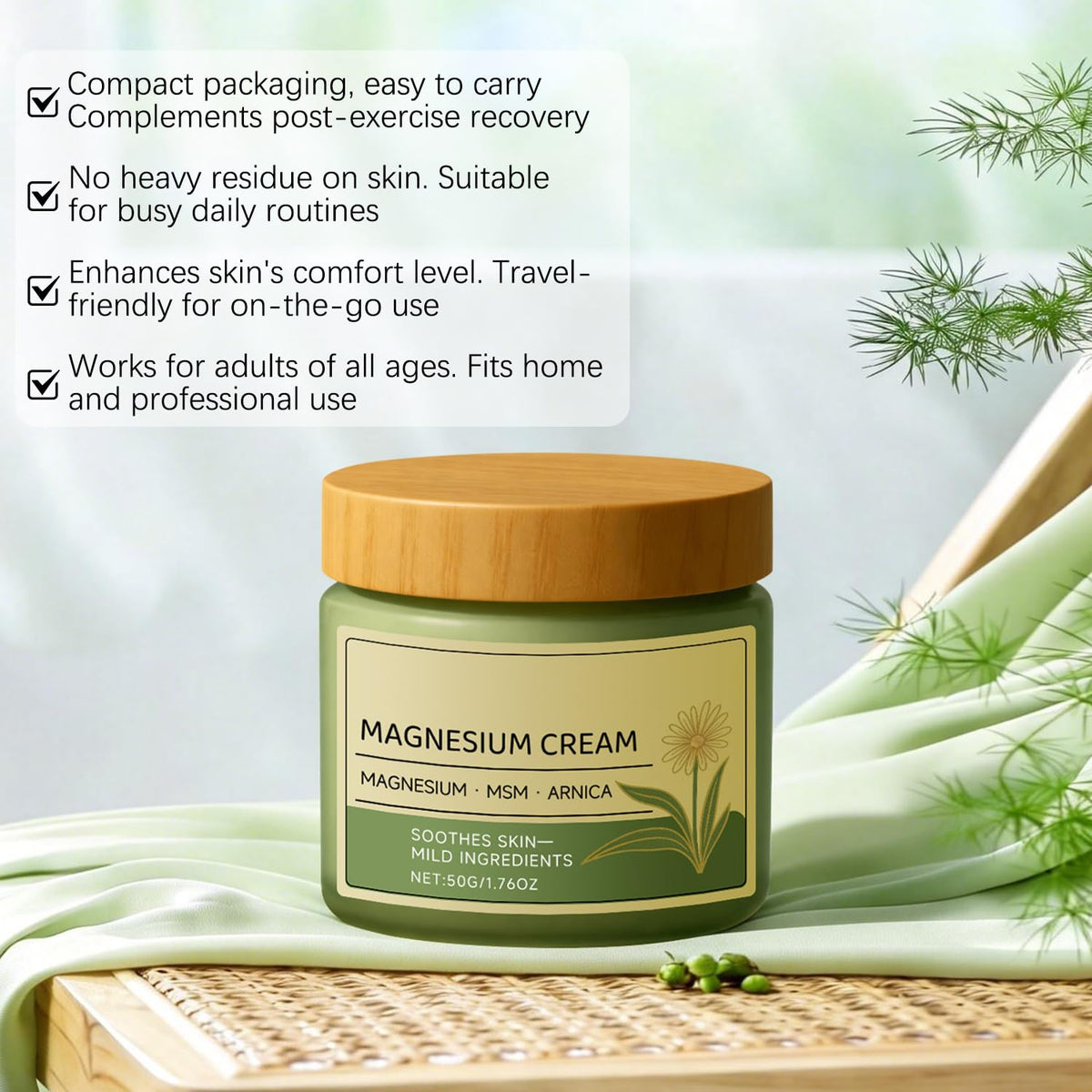 Generic Magnesium Cream provides fatigue relief on neck, shoulders, legs, and feet