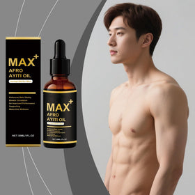 Generic Max+ Afro Ayiti Oil bottle close-up highlighting lightweight texture for daily use