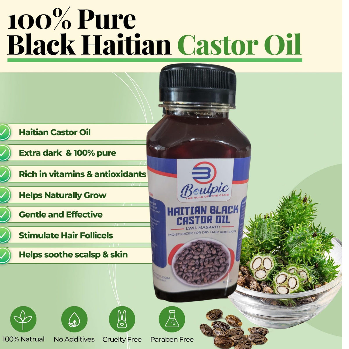 Generic Meme Haitian Black Castor Oil texture close-up, showing rich, nutrient-dense oil.