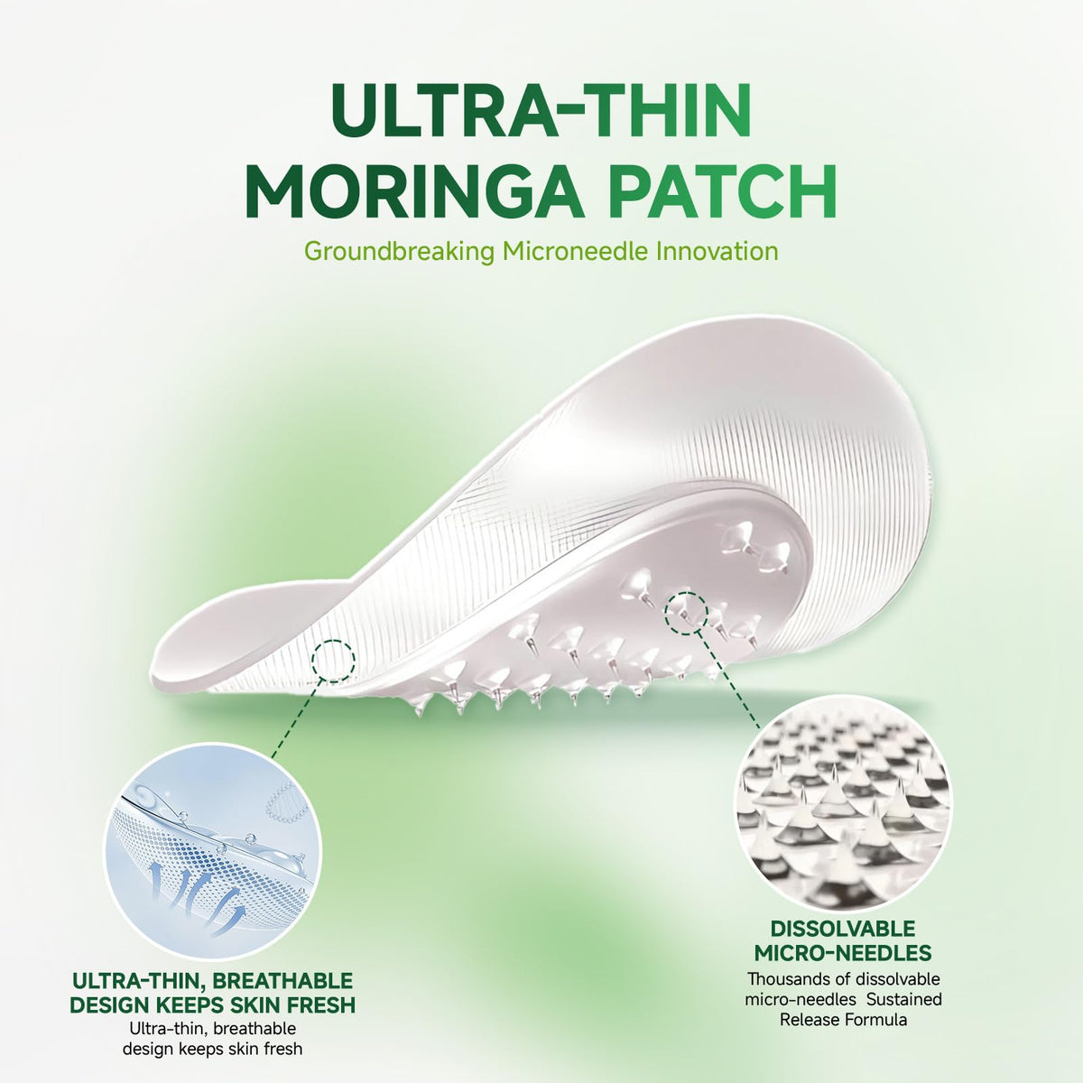 Generic Moringa Nano Micro Patch applied on skin showing easy application