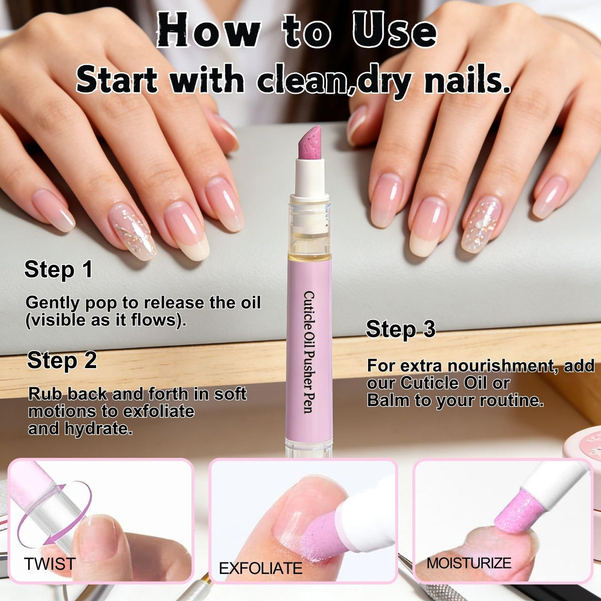 Generic nail care on-the-go solution for dry nails with salon-like shine.