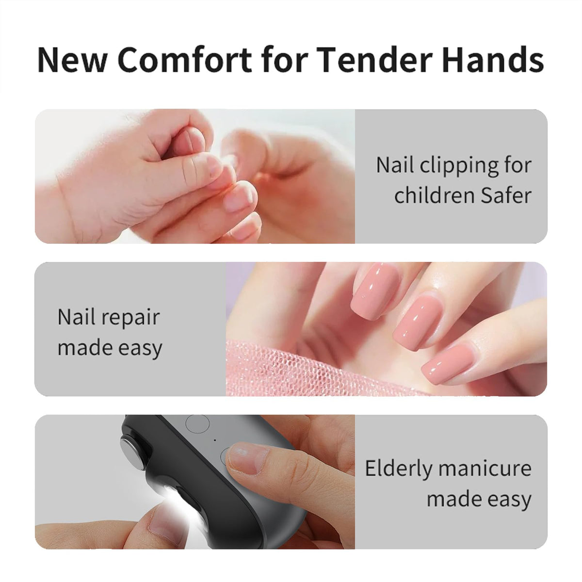 Generic Nail Clippers for Seniors feature an ergonomic head for comfortable use
