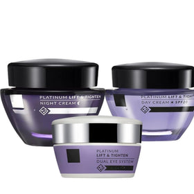 Generic Platinum Day Cream bottle shows firming and hydration benefits for a lifted look.
