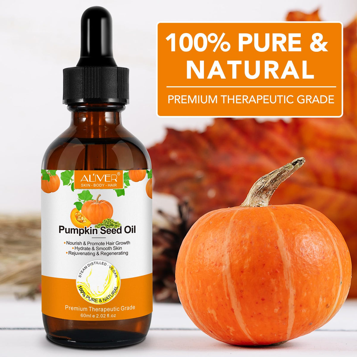 Generic Pumpkin Seed Oil 2-Pack bottle closeup of pure cold-pressed oil for nourishment
