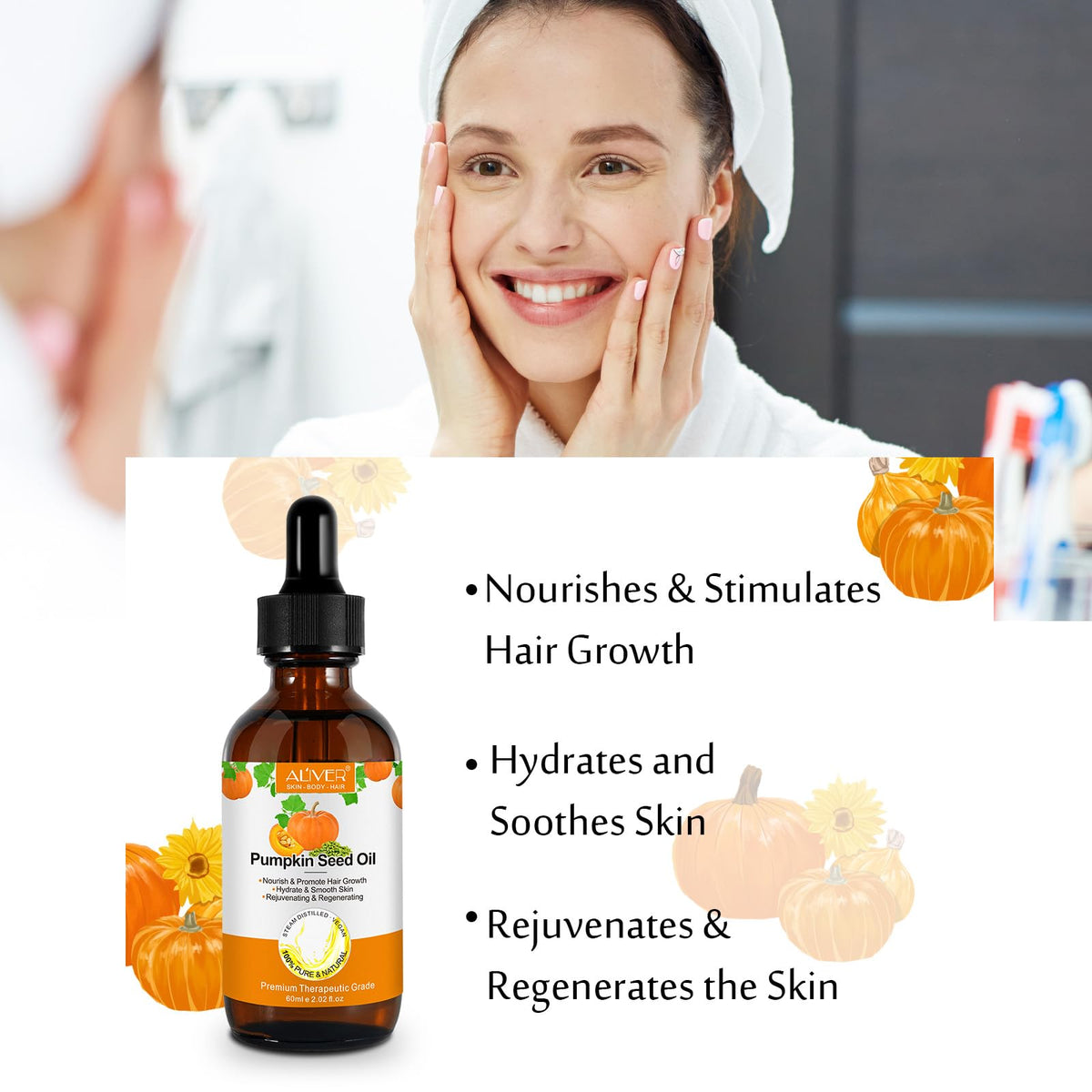 Generic Pumpkin Seed Oil 2-Pack oil texture with rich golden droplets for scalp care