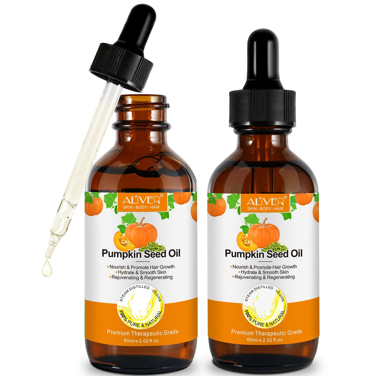 Generic Pumpkin Seed Oil 2-Pack packaging shot showing premium hair and skin care product