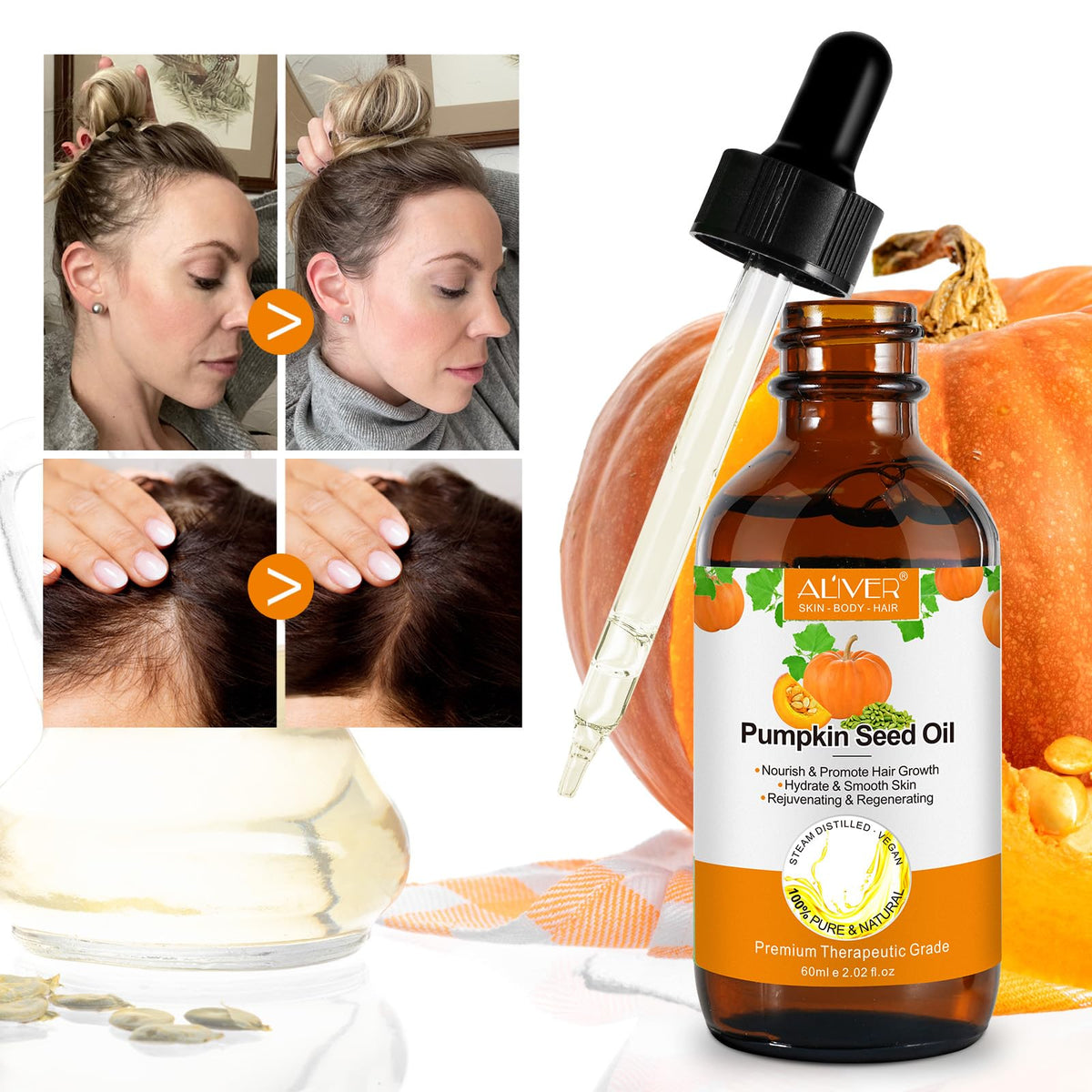 Generic Pumpkin Seed Oil 2-Pack scalp treatment image highlighting nourishment and massage