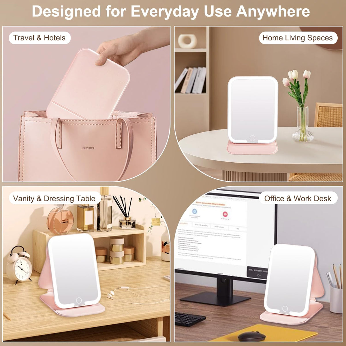 Generic rechargeable mirror eliminates frequent battery changes.