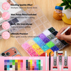 Generic 3mm flatback rhinestones shown for nails and clothing projects