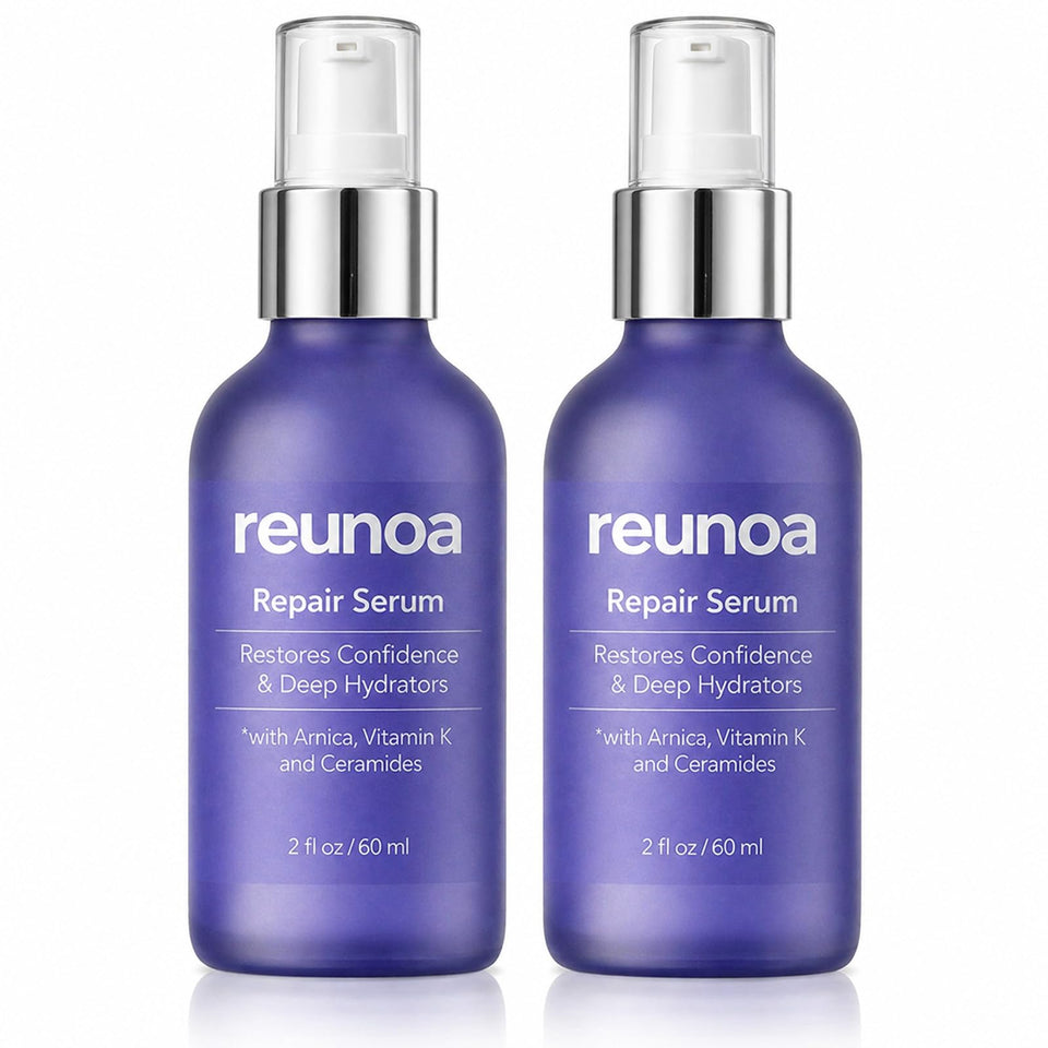 Generic Reunoa Bruise Defense Serum bottle closeup highlighting ceramide formula for hydration