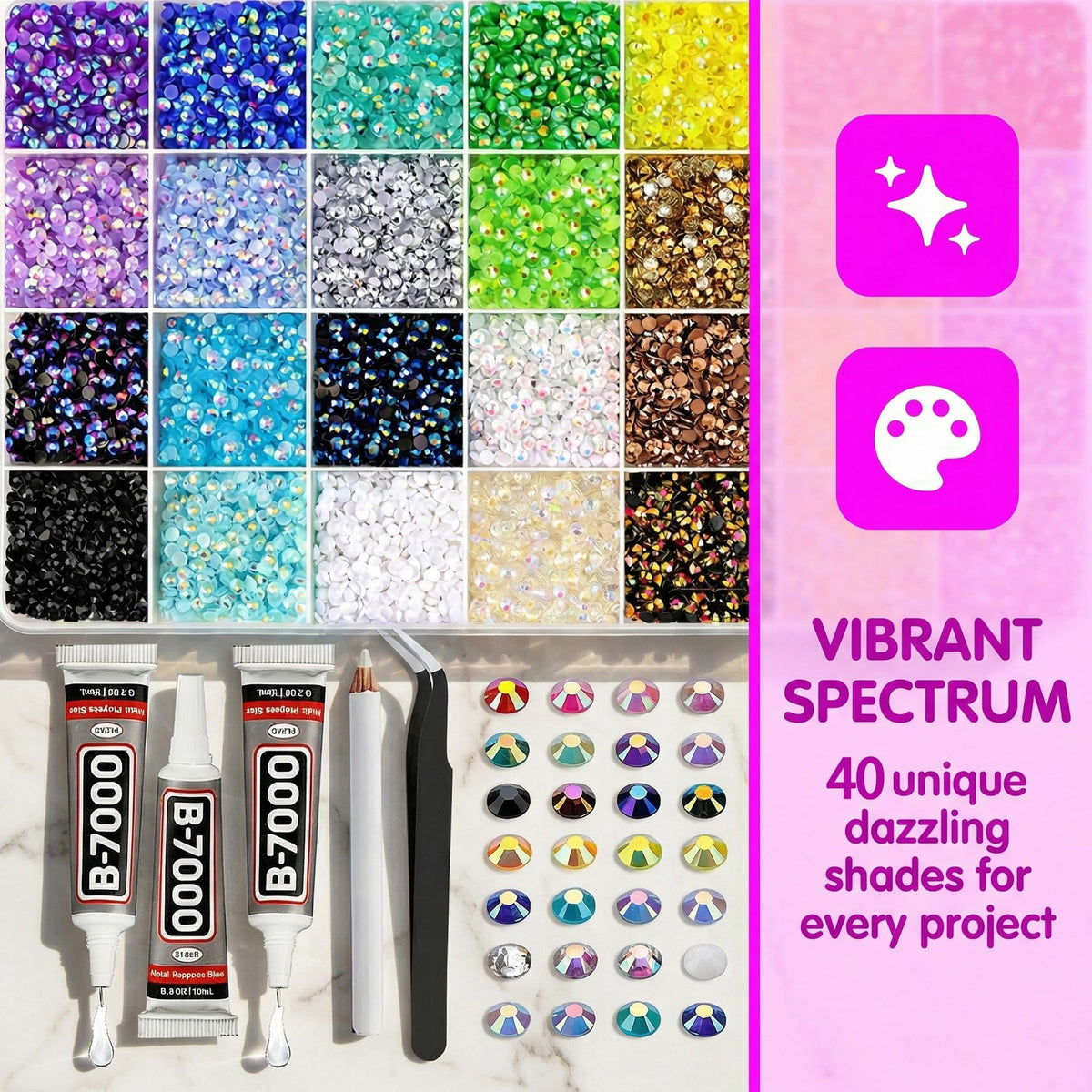 Rhinestones applied to a phone case for personalized decoration.