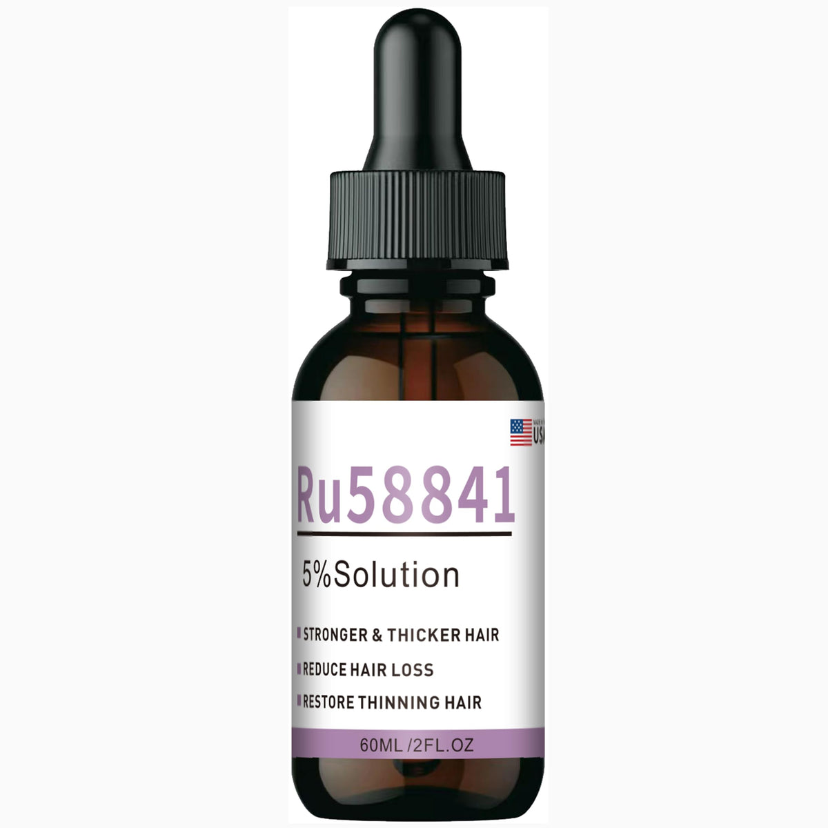 Generic RU58841 bottle with dropper for daily scalp use and thinning support.