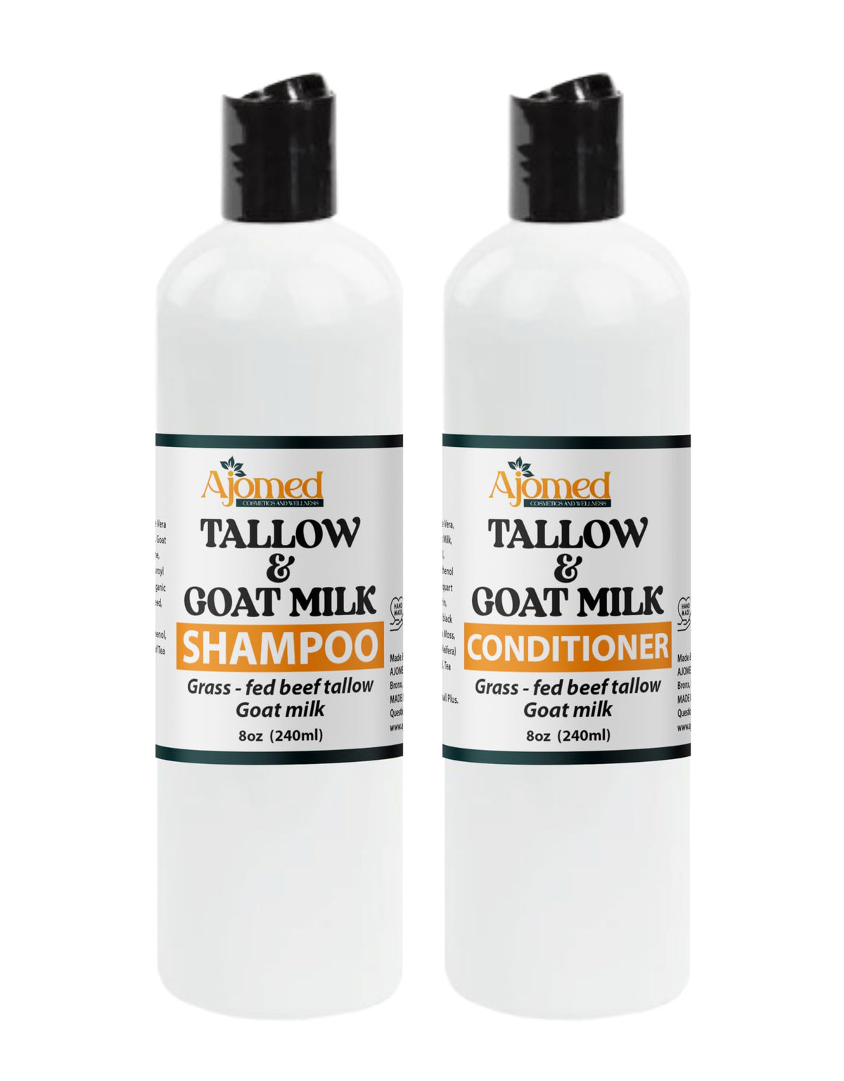 Generic Shampoo and Conditioner set packaging highlights handmade care.