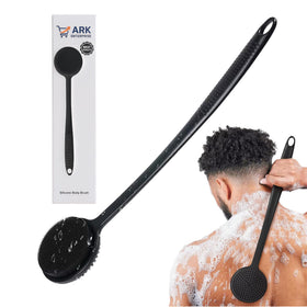 Generic silicone back scrubber with a 17-inch handle for a full back cleanse.