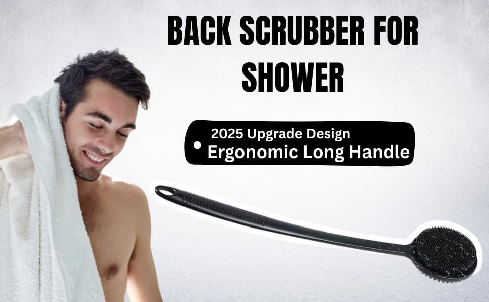 Generic silicone back scrubber highlighting hygienic silicone design for quick drying.