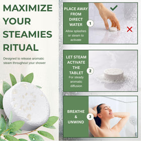 Generic STEAMIES aromatherapy shower scene with steam and spa-like mood.