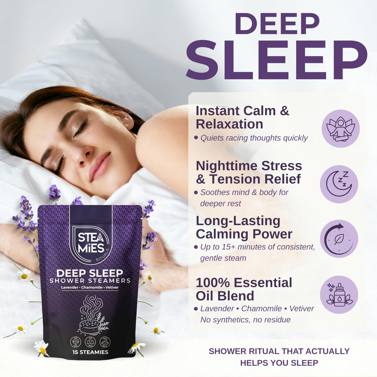 Generic STEAMIES vetiver lavender steamer delivering relaxing bath vapor