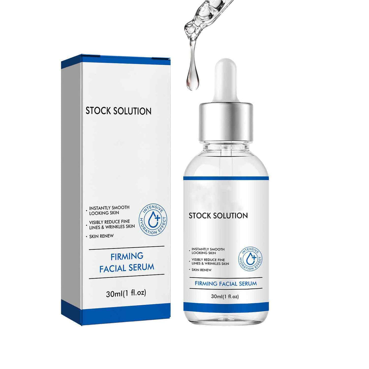 Generic Stock Solution Firming Serum dropper delivering precise 3-drop dosage for full-face use