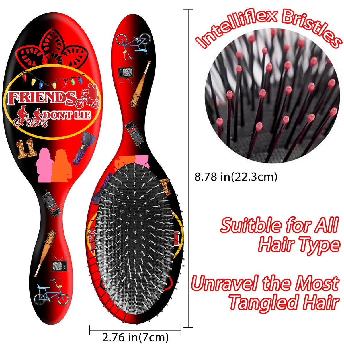 Generic Stranger Theme brush close-up showing soft bristles for gentle detangling