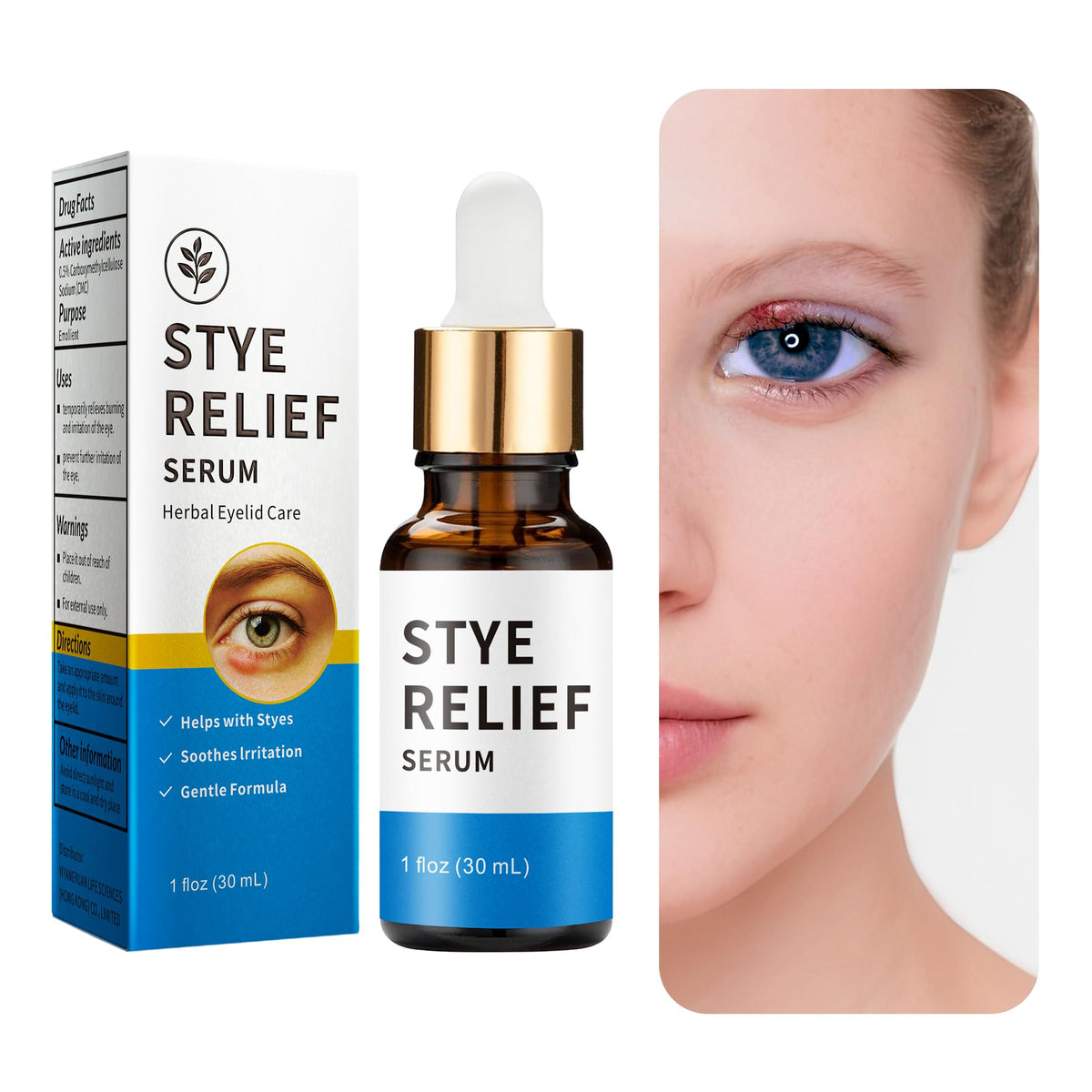 Generic Stye Eye Treatment bottle-pour shows fast absorption on delicate eyelids.