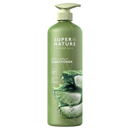 Generic Super Nature Aloe Gentle Moisture Conditioner bottle pour for smooth, hydrated hair.