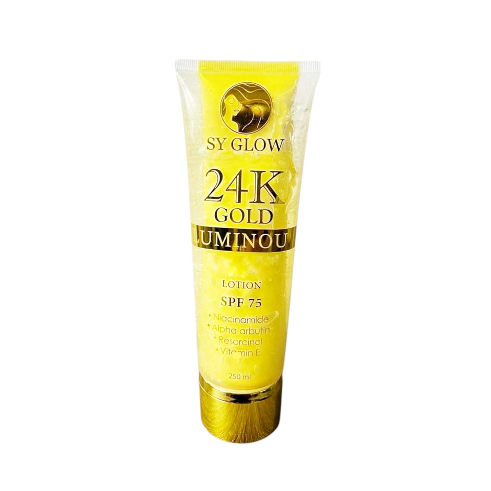 Generic SY GLOW 24K Luminous Lotion bottle with 24K gold for radiant skin.
