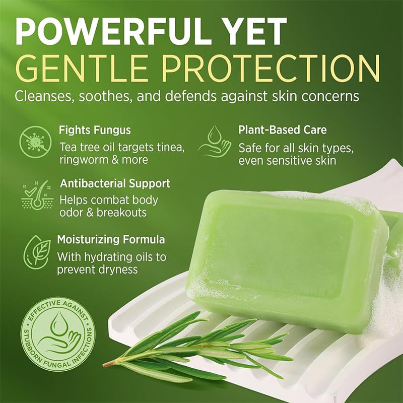 Generic Tea Tree Soap Bar green tea leaf image suggests antioxidant protection and balanced skin.