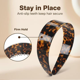 Generic thick tortoise-shell headband shows comfort-fit in a flexible band.