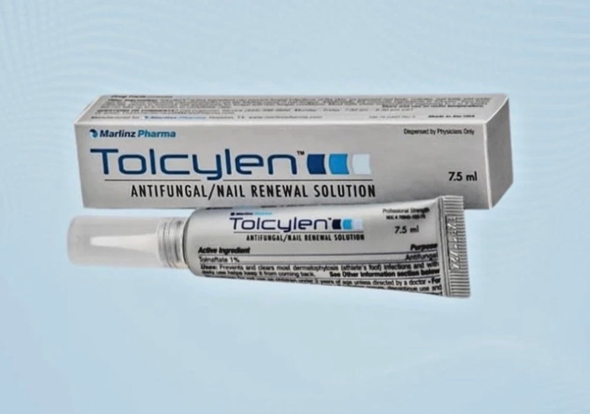 Generic Tolcylen Nail Polish bottle close-up, designed to support brittle nails and conceal discoloration