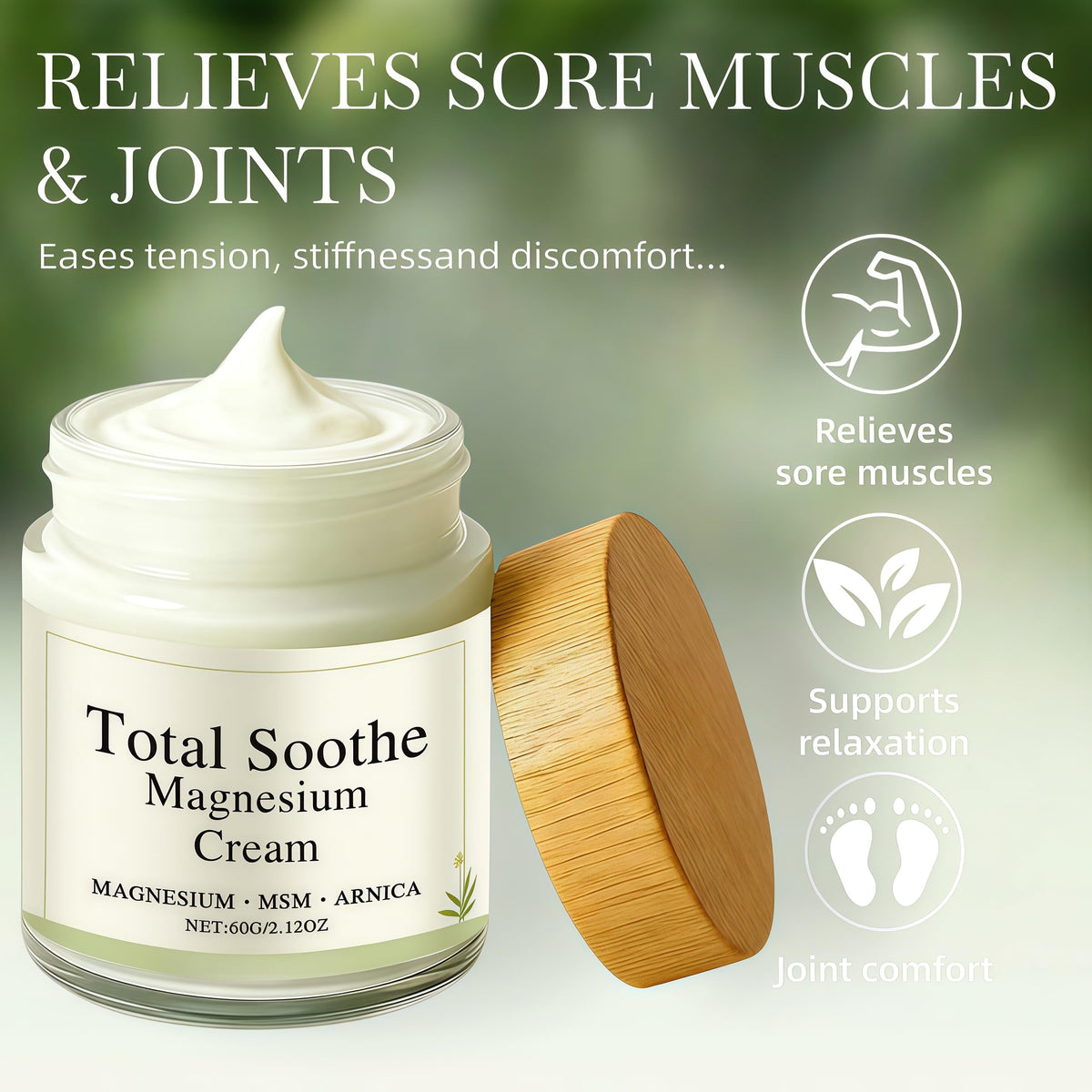 Generic Total Relief Magnesium Cream bottle side label – clean, gentle daily-use formula.