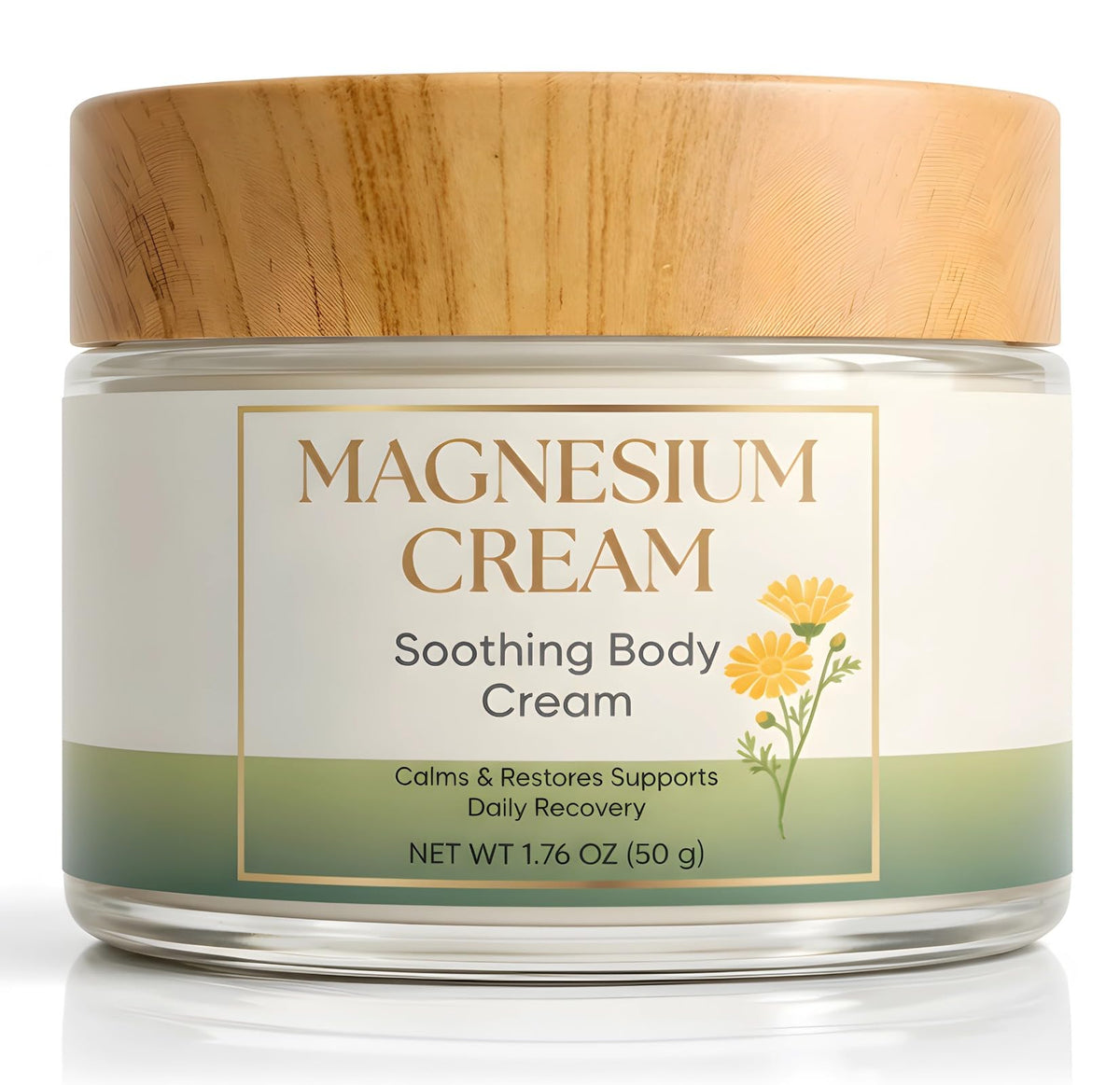 Generic Total Soothe magnesium cream jar front view suggests quick relief for sore muscles.