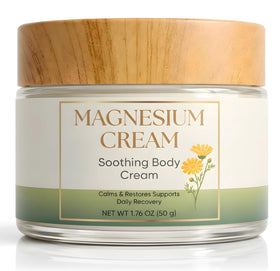 Generic Total Soothe magnesium cream jar front view suggests quick relief for sore muscles.