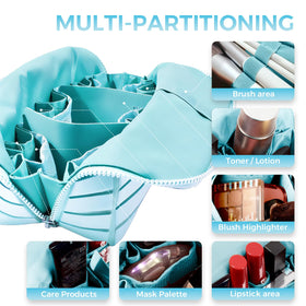 Generic Travel Makeup Organizer Bag shows 27 pockets for organized cosmetics on the go.