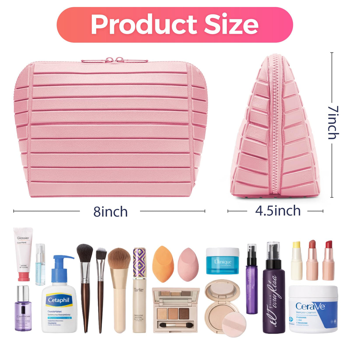Large-capacity travel case keeps full-size bottles organized on the go.