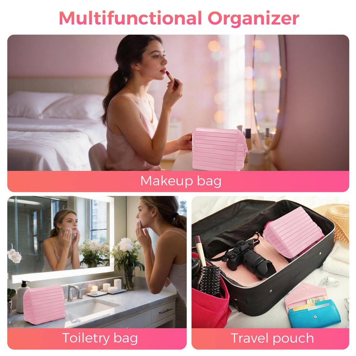 Open layout displays items clearly for quick access while traveling.