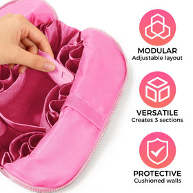 Padded exterior protects cosmetics during transit and movement.