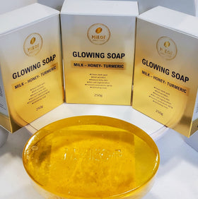 Generic Turmeric Honey Milk Soap bar closeup for daily brightening routine.