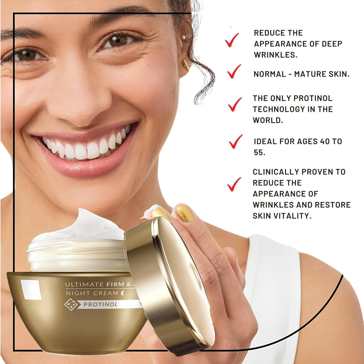 Generic Ultimate Night Cream being applied to clean skin for overnight anti-aging routine.