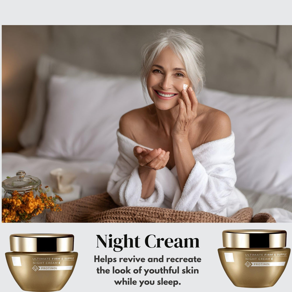 Generic Ultimate Night Cream packaging highlights premium formula for mature skin.