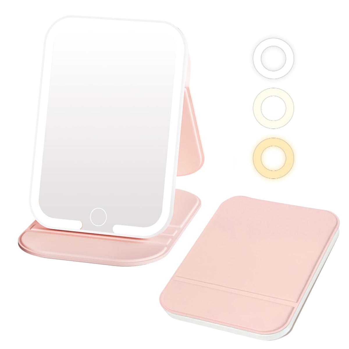 Generic upgraded lighted travel makeup mirror with 72 LEDs for even illumination.