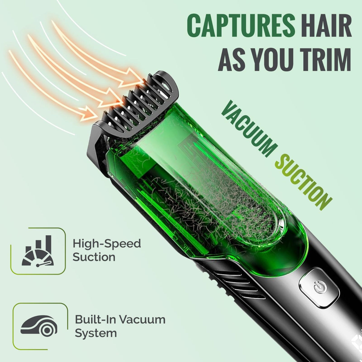 Generic Vacuum Beard Trimmer suction chamber keeps your vanity clean while trimming.