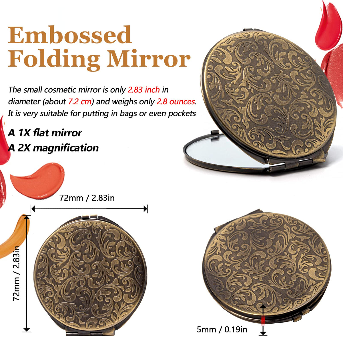 Generic Vintage Metal Double-Sided Pocket Mirror bronze open to show magnification