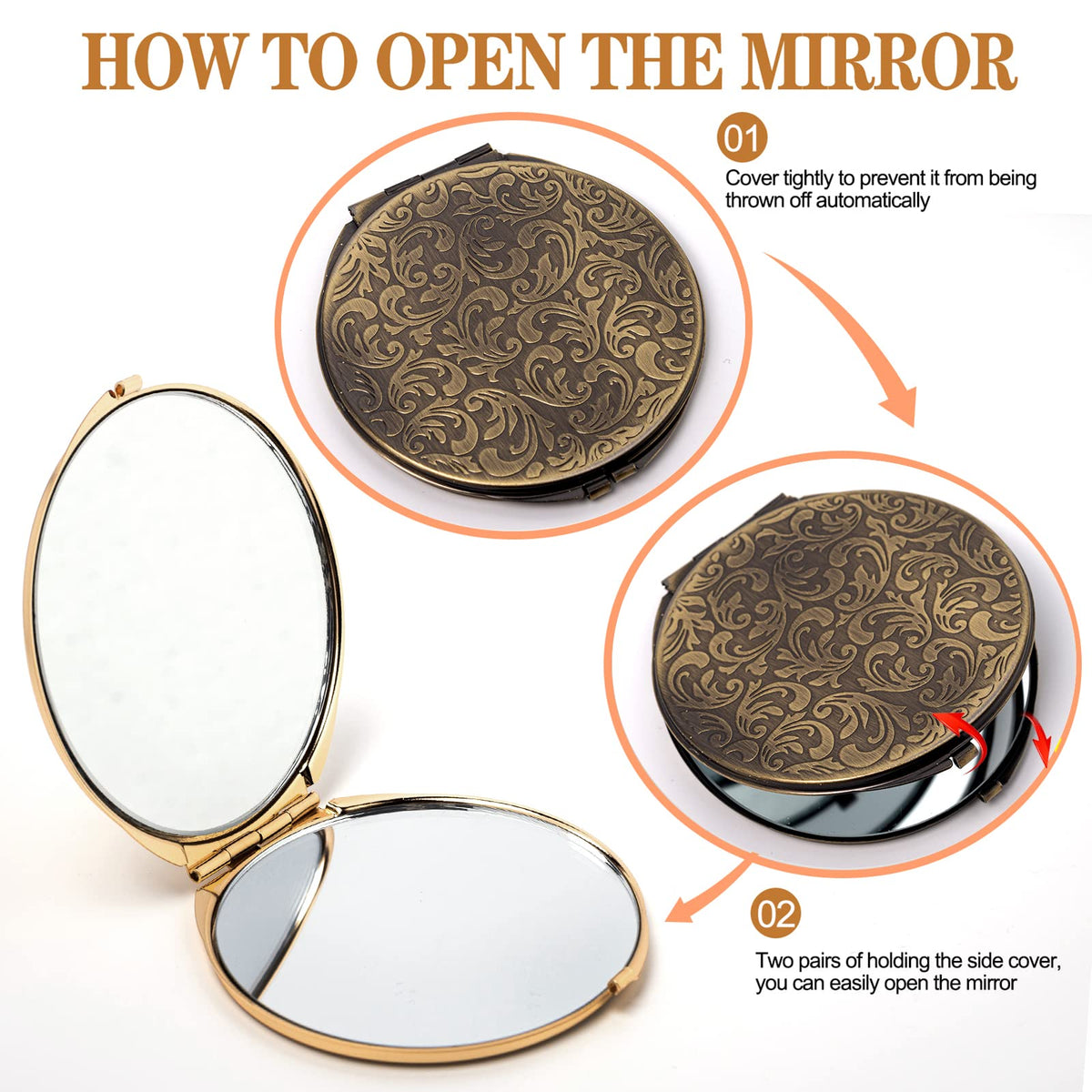 Generic Vintage Pocket Mirror bronze pattern closeup highlighting retro detailing