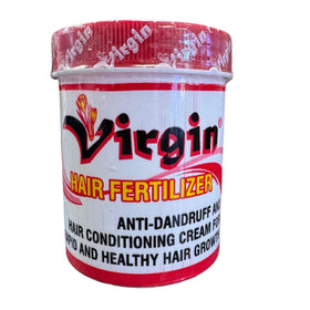 Generic Virgin Hair Fertilizer jar front, creamy formula for scalp nourishment.
